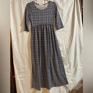 Chris & Carol Navy Patterned Long Sleeve Dress